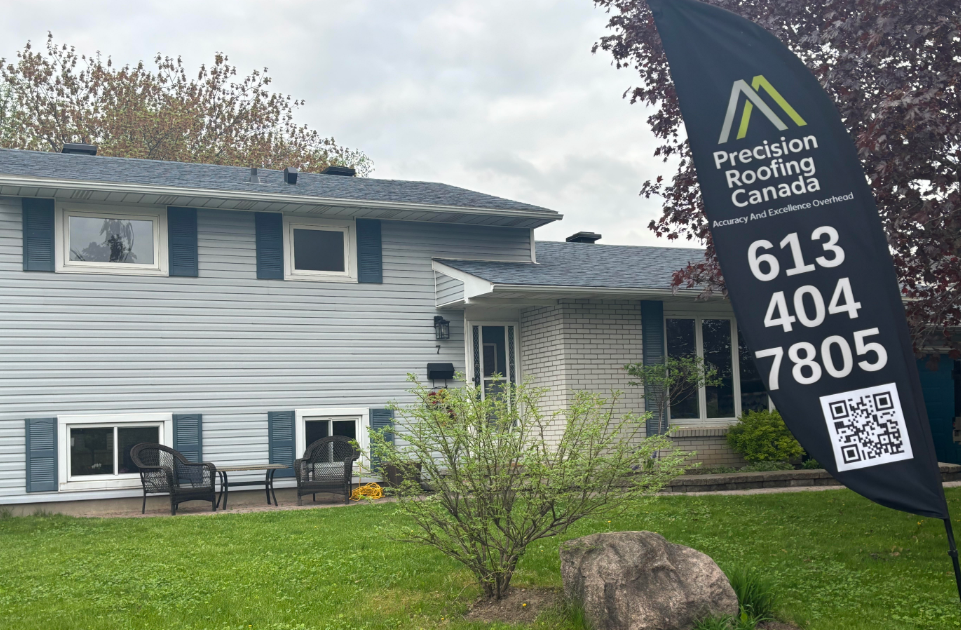 precision roofing job banner