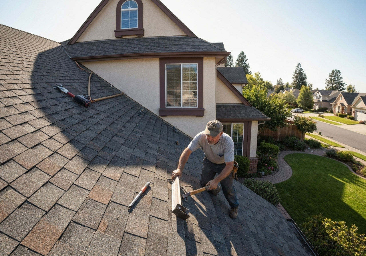roofer inspecting roof home