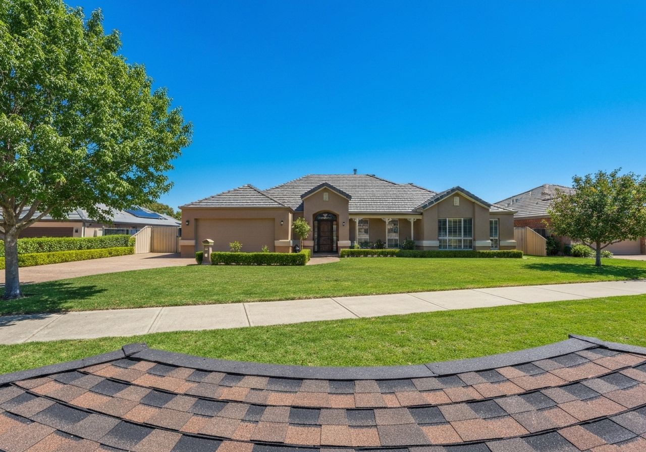 Newly shingled suburban home roof