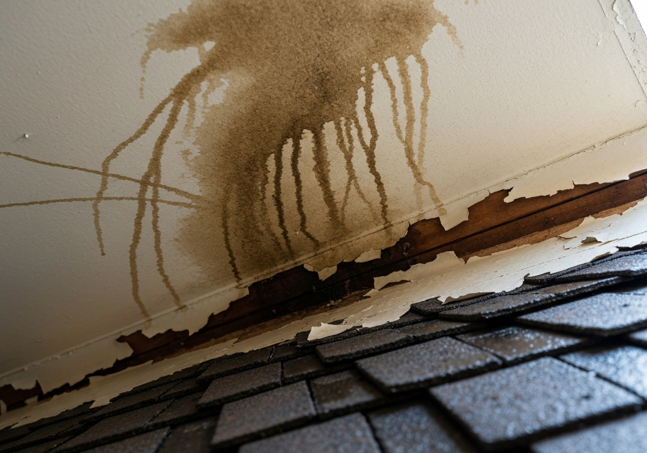 close-up roof water damage