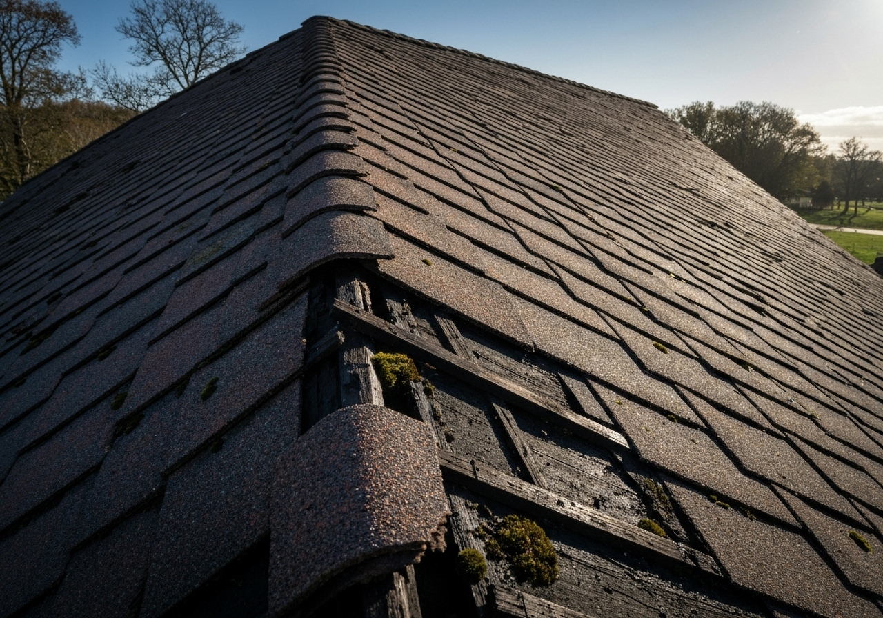 damaged roof with visible signs
