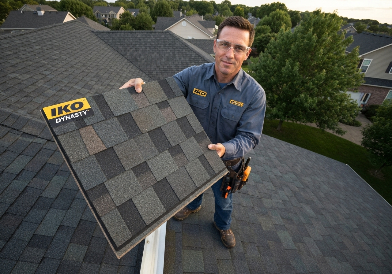 Contractor with shingle sample